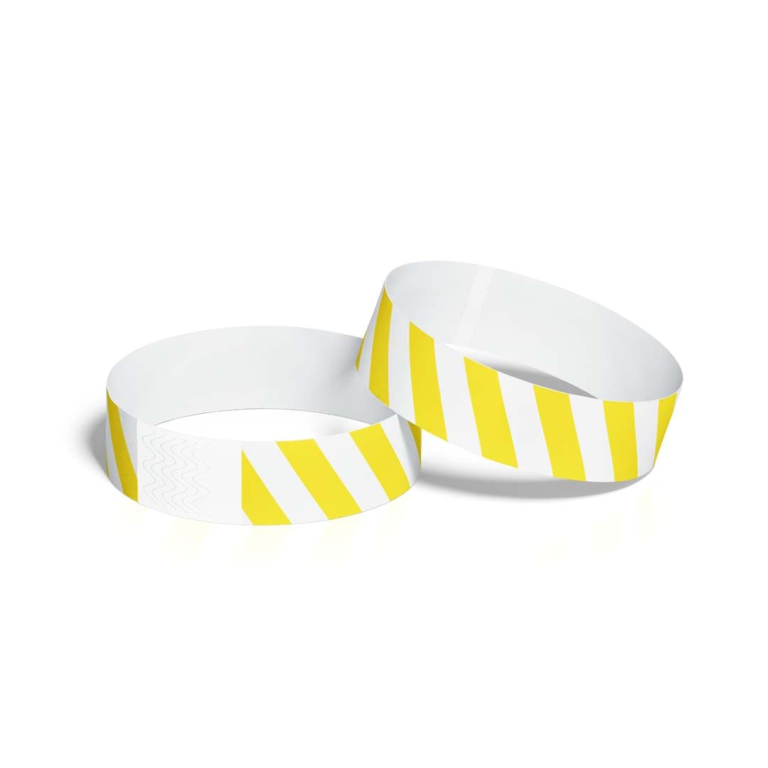 ID&C Striped Tyvek Paper Event Wristbands – 1000 Numbered Tamper Proof Security Wristbands for Event Entry & Festivals – Highlight Yellow and White Stripe
