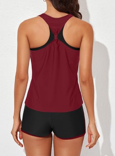 Image of Aleumdr Womens Athletic 3 Piece Tankini Swimsuits with Shorts Swim Tank Tops with Sports Bra and Boyshorts Bathing Suits