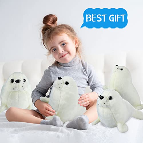 Sosation 4 Pcs White Seal Stuffed Animal Plush Seal Toy Stuffed Animal Doll Pillow Perfect Present For Kids, Babies, Toddlers 10 Inch #TOP5