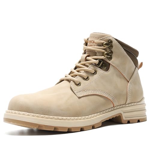ANJOUFEMME Work Boots for Women Lace Up Outdoor Wear Anti-Slip Rubber Sole Casual Winter Boots Lightweight Backpacking Trekking Walking Shoes 10, Beige