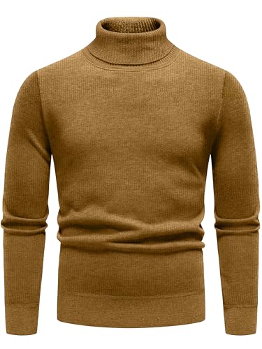 URBAN BUCK Turtleneck Men Long Sleeve Knitted Shirt - Ultra Soft Cotton Slim Fit Ribbed Turtle Neck Sweater for Men
