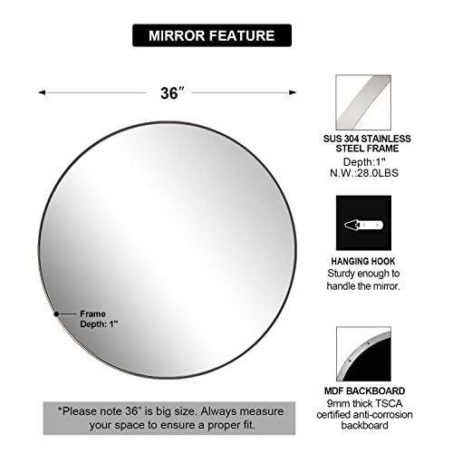 Andy Star 36'' Chrome Round Mirror, Polished Silver Round Bathroom Mirror, Big Circle Wall Mirror In Metal Frame, Large Vanity Mirror For Entryway, Living Room, Washrooms #TOP5