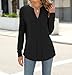 Imagen de Cuptacc Blusas de Mujer Elegantes Cuello en V Camisetas Manga Larga Mujer Casual Estampado Floral Túnicas Negro