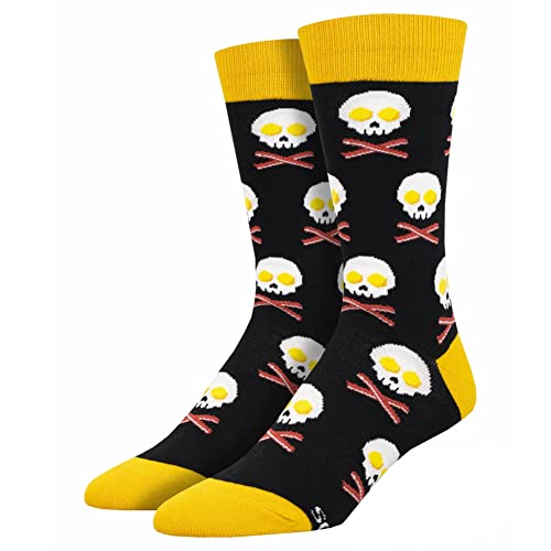 Chaussettes Bacon Eggs Skull Socksmith homme en coton motif original fantaisie noir