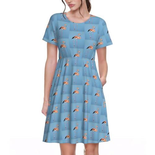 Robe tunique à motif flamant rose avec poches fonctionnelles pour l'été