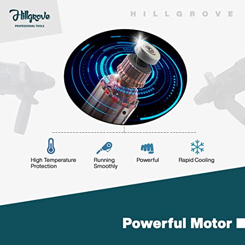 Image of Hillgrove HGCM1029M4 All Purpose 26mm Hammer Impact Drill Machine Forward /Reverse Rotation with 5Pcs SDS Plus Bits for Making Holes in Metal /Wood /Concrete Hammer Drill (26 mm Chuck Size, 1200 W)