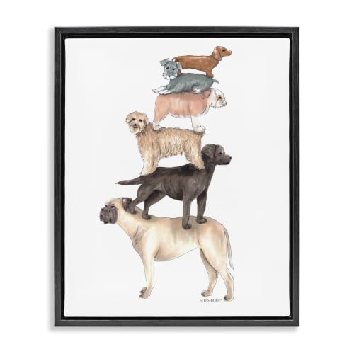 Mixed Stacked Dog Breeds Balancing, 16 x 20 Inch Canvas in Floater Frame
