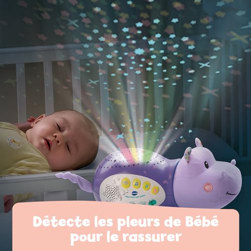 VTech Hippo Dodo Étoilée Veilleuse Bébé Musicale Projection Lumineuse au Plafond Musique Douce Berceuses Histoires et Sons de la Nature Cadeau de Naissance Contenu en Français - vue 4
