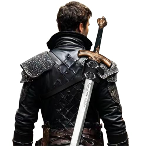 Joukavor Sword Back Holster Leather Sword Holder Back Strap Sword Frog Shoulder Medieval Accessory (A-Black)