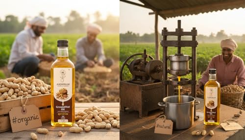 Image of Aadhiram Pure Groundnut Oil | Edible Cooking Oil | Premium Peanut Oil for Daily Cooking Frying Sauteing Roasting and Tempering | Light Texture Natural Aroma | PET Bottle 500ml (Pack 1)