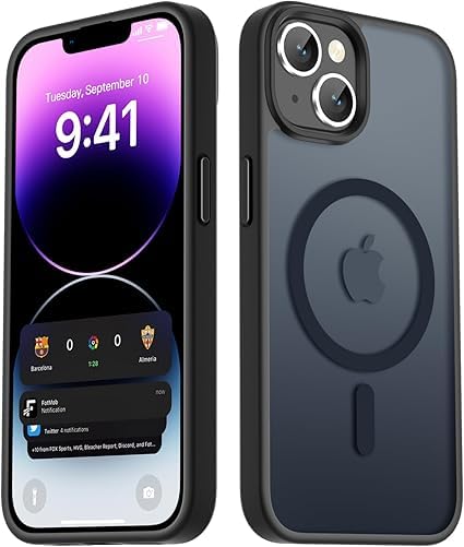 Image of for iPhone 14 Case & iPhone 13 Case, Magnetic Phone Cover, Compatible with MagSafe, Military Grade Protection, Translucent Matte Frosted Back, Black