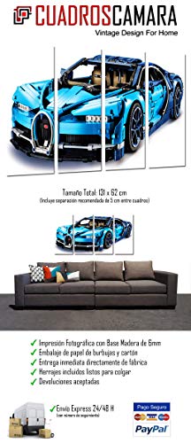 Tableau moderne Bugatti Chiron bleu 131x62 cm décor auto Réf 27264