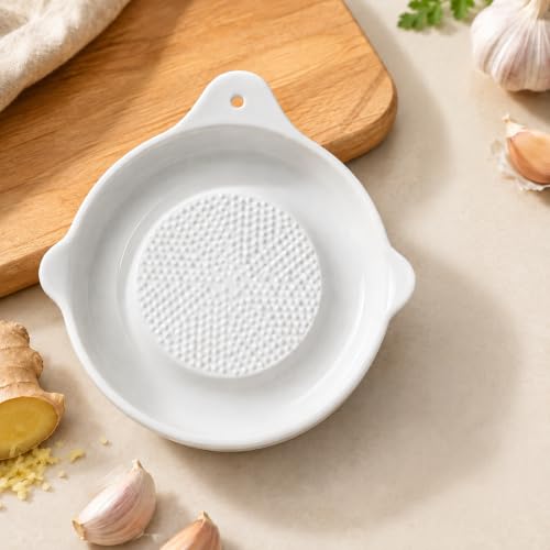 Image of Ceramic Handheld Ginger Garlic Grater Mini Mortar Spice Tool Kitchen Zester Citrus Fruit Grating Plate Nonstick Small Size Easy Clean Home Cooking Accessory (Big Size 16cm)