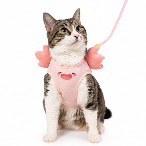Cute Cat Harness with Leash – Axolotl Design, Soft Breathable Mesh Step-in Vest for Indoor & Outdoor Walking (Medium)