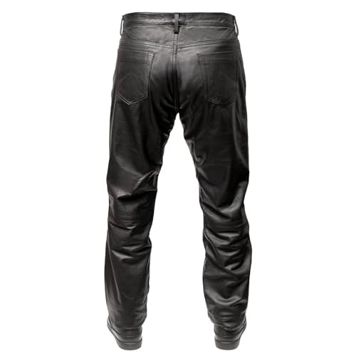 MILWAUKEE MOTORCYCLE CLOTHING CO. Men’s Branson Black Premium Leather Biker Lined Pants – 5-Pocket MMC500002