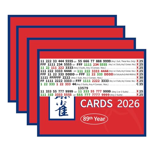 MOLLYGARDEN 4PCS 2026 Updated Mahjong Reference Cards, Large Print Easy-to-Read