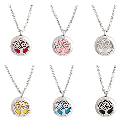 Wild Essentials Tree of Life Essential Oil Diffuser Necklace, Stainless Steel Locket Pendant with 24 inch Chain, 12 Color Refill Pads, Customizable Color Changing Perfume Jewelry for Aromatherapy - Image 4