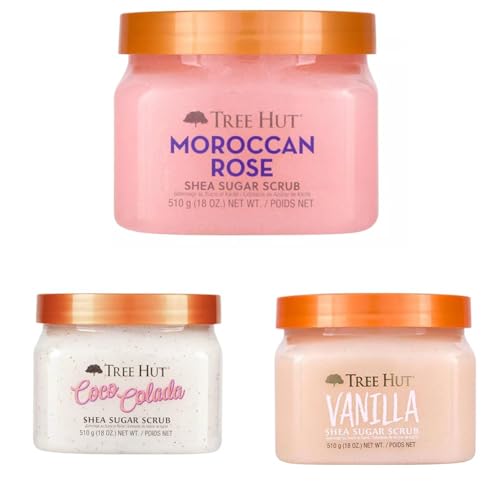 Tree Hut Exfoliating Sugar Body Scrub Trio, Moroccan Rose + Coco ...