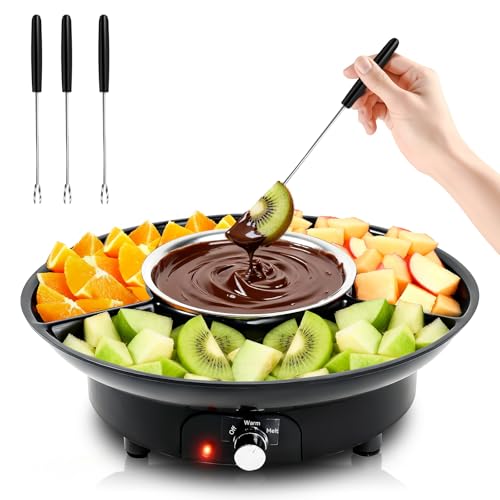 Shiptree Schokofondue, 280ml Elektrisches Schokoladen mit 2 Temperaturstufen, Abnehmbare Servierplatten & 4 Spießen, Schokofondue-Set, Geschenkidee für einen romantischen Abend