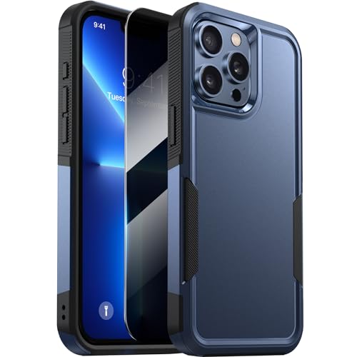 Diaclara Designed for iPhone 13 Pro Max Case, [with Privacy Screen Protector] [Anti Spy] [Military Grade Drop Protection] Heavy Duty Full-Body Shockproof Phone Case, Dark Blue