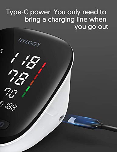 Arm Blood Pressure Monitor, HYLOGY Large LED Display Blood Pressure Machine with Adjustable Blood Pressure Cuff 2 Users Mode 180 Reading Memories, Support USB C Charge - Thumbnail 7