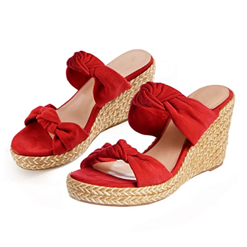 Image of Fashare Womens Slip on Espadrilles Wedges Sandals Slides Platform Bow Open Toe Summer Dressy Mules Shoes