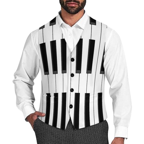 Piano Suit Vest for Men Slim Fit Tuxedo Waistcoat Button Down V Neck Business Dress Coat