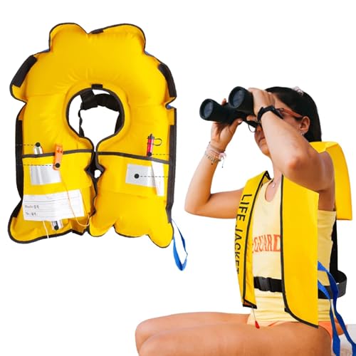 Giubbotto di Salvataggio Autogonfiabile, Salvagente 150N con Fibbie Regolabili - Giubbotto di Sicurezza per Nuoto Pesca Nautica - Leggero Portatile Adulti/Bambini(Yellow)