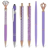 Qeeenar 6 Pcs Ballpoint Pens Set Metal Crystal Diamond Pen for Journaling Glitter Pretty Cute Stationery Black Ink Fancy Gifts for Women Girls Teacher Office Wedding School Supplies(Purple Series)