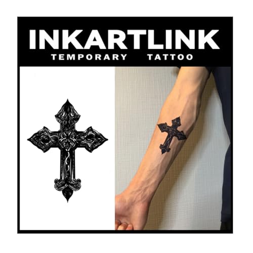 INKARTLINK Black Cross Body Tattoos, 2 Sheets, Semi Permanent Style