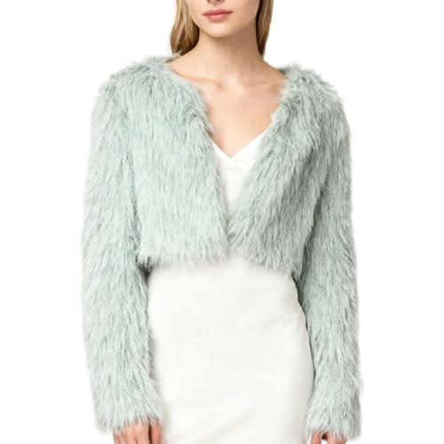 Image of Amazhiyu Womens Faux Fur Coat, Winter Open Front Long Sleeve Warm Jacket Light Green XXL