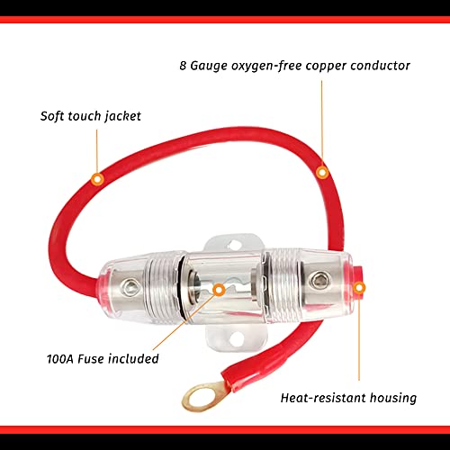 Apeixoto 100A Agu Fuse Holder With 1Ft 8 Gauge Awg Wire 99.9% Oxygen-Free Copper And O-Ring Copper Terminal For Car Audio Protection 100A #TOP4