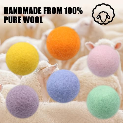 ZJCANGLIU 12 Stück Filzbälle Katzen,Katzenbälle aus Filz,Katze Ball,Filzball Katze,Für die Interaktion mit Kätzchen,100% Reine Wolle,Handgefertigt,6 Farben