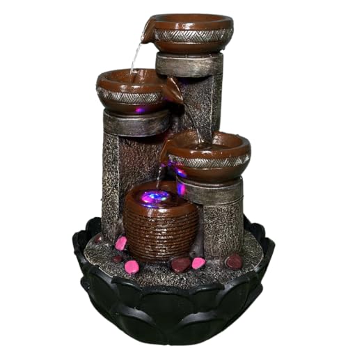 Image of LED Indoor Tabletop Water Fountain, Polyresin Cascading Waterfall Showpiece with Running Water and Light, Decorative Fountain for Home, Office, Living Room, Meditation, Vastu, Desk Decor