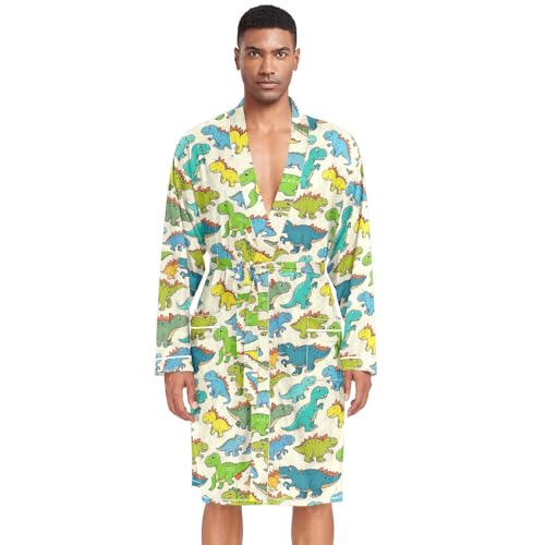 Amooorous Albornoz con capucha para hombre, color beige, con dibujos animados, para hombre, bata de baño larga y cálida para dormir, talla L