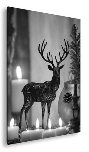 Figurine de cerf en filigrane déco salon : tableau noir et blanc XXL 90x60 sur toile
