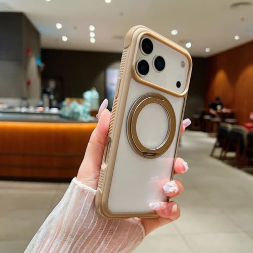 Étui de téléphone magnétique rigide iPhone 17 Pro antichoc transparent avec anneau support
