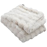 LUXZA 毛布 ラグザ ラビットファー クォーター アイボリー 冬 ひざ掛け ブランケット モコモコ かわいい とろふわ もこもこ ふわとろ フランネル 2枚合わせ 洗える