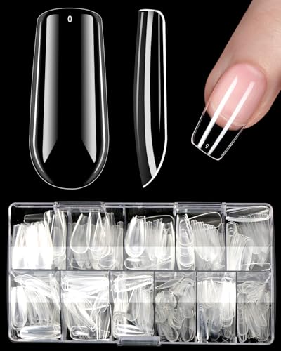 ELECTOMANIA 500Pcs Fake Nails, 10 Sizes Artificial Nails, Transparent Nails, Acrylic nails False Nail with Case for Nail Salons and DIY Nail Art (Square)
