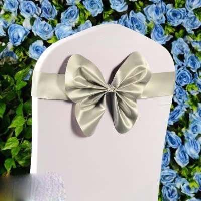 Spandex Chair Sash Wedding Chair Sash Mini Style Bow Tie Hotel Party Show-Green(Silver)