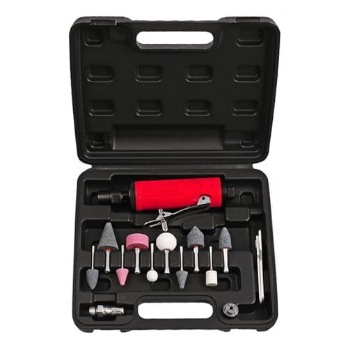 LUCKDANO Kit de Mini Amoladora Neumática de 1/4 '' Amoladora Neumática Pulidora de Escape Trasera de 25000 RPM con Pinzas de 1/4 '' y /8 '' y 10 Piedras de Amolar para Pulir Desbarbar
