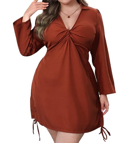 Image of VillbeCoser Women's Plus Size Dress Long Sleeve V Neck A Line Mini Short Cocktail Summer Casual Dress