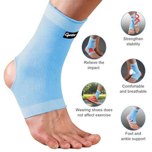 Image of eYotto Open-Heel Ankle Sleeves (1 Pair), Breathable Foot & Ankle Compression Support for Swelling, Plantar Fasciitis & Sprain Relief for Men & Women(Blue)