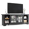 Linsy home farmhouse tv stand for 65 inch tv wood entertainment center with glass door storage cabinet adjustable shelves sturdy tv console table for living room bedroom black  urban country home decor