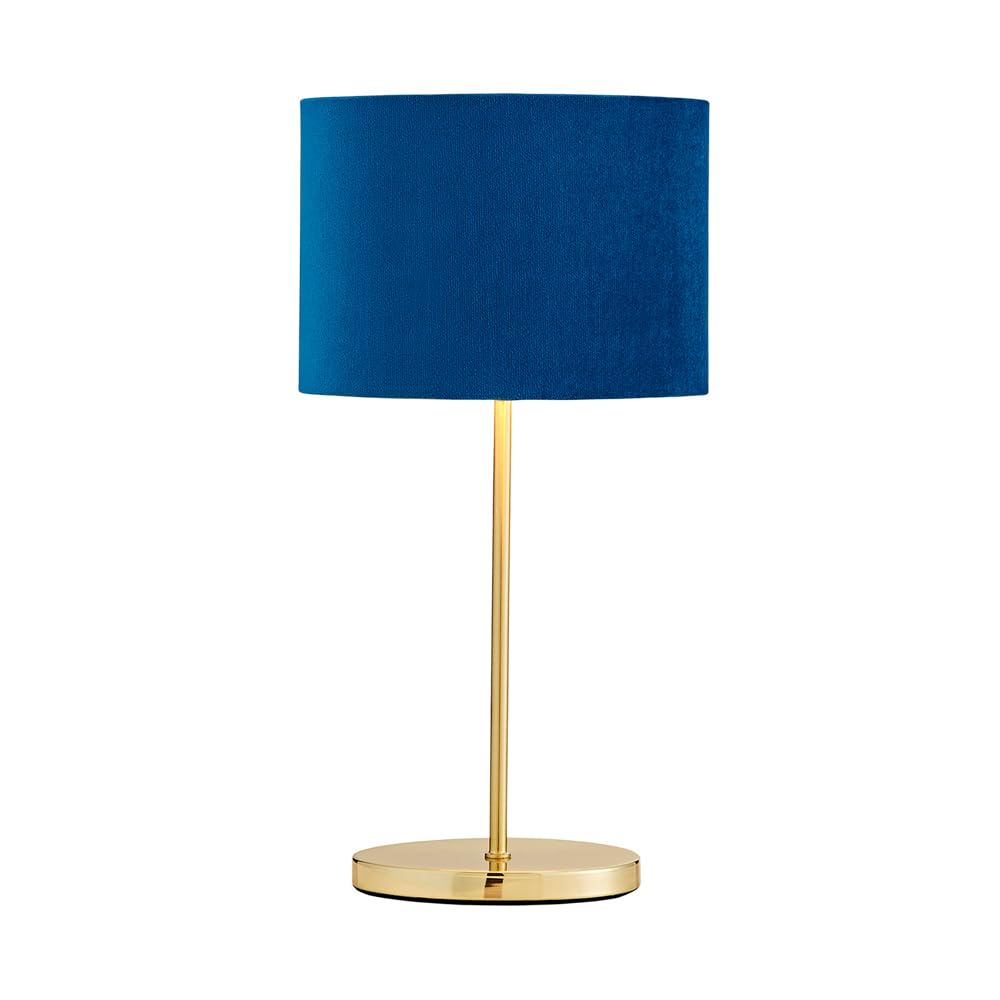 Litecraft Table Lamp Stick E14 Base With Blue Velvet Oval Shade - Satin Brass