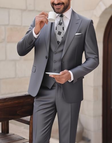 Men's 3 Pieces Suits Slim Fit Wedding Prom Party Solid One Button Blazer Double Breasted Vest Pants Set2