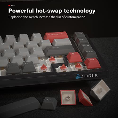 Loriik Portable Mechanical Gaming Keyboard, Led Backlit Compact 68 Keys, Bluetooth/ 2.4Ghz/ Usb Triple Modes, Three Color Pbt Keycaps Hot-Swappable Switch For Mac Windows #TOP4