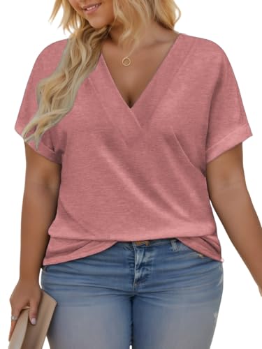 2X Womens Tops Plus Size Summer Comfy V Neck Tees
