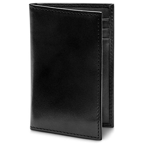 Image of Bosca Men's Leather Card Holder Wallet - Italian Full Grain Vegetable Tanned Credit Card Case - 6 Card Slots, 2 Receipt Wells - Classic Glossy Finish - Gift-Ready Packaging - Black