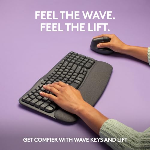 Image of Logitech Wave Keys & Lift Vertical Mouse - Ergonomic Bundle - Wireless Keyboard with Cushioned Palm Rest & Vertical Wireless Mouse - Easy-Switch, Bluetooth, for Multi-OS, Windows /Mac - Graphite
